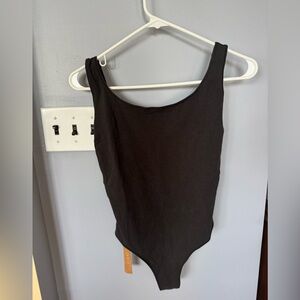 SKIMS Cotton Jersey Low Back Scoop Neck Tank Bodysuit in Soot